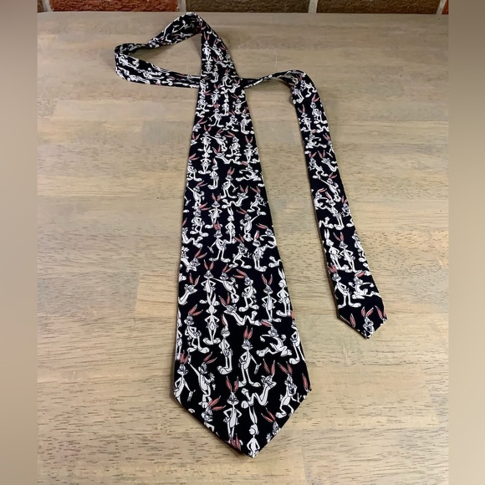 Vintage 90s 1993 Bugs Bunny All Silk Black Neck Tie Rare.